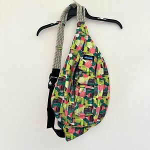 KAVU Rope Sling Bag Backpack Abstract Geometric Green Outdoors Hiking Crossbody
